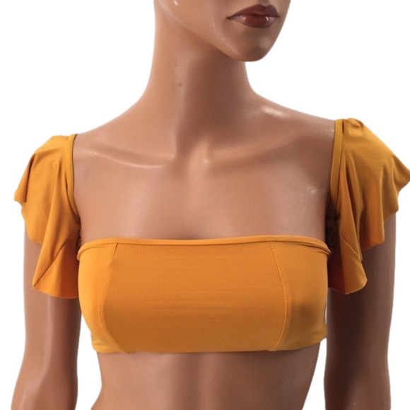 BIKINI Off Shoulder Bandeau Top Lace Up Yellow - Picture 3 of 11
